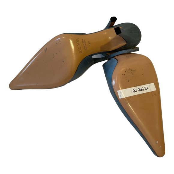 ESCADA Shoes Bryne Pale Blue Silk Slingback High Heel Pumps Size 37.5, US 7.5 - Picture 7 of 10